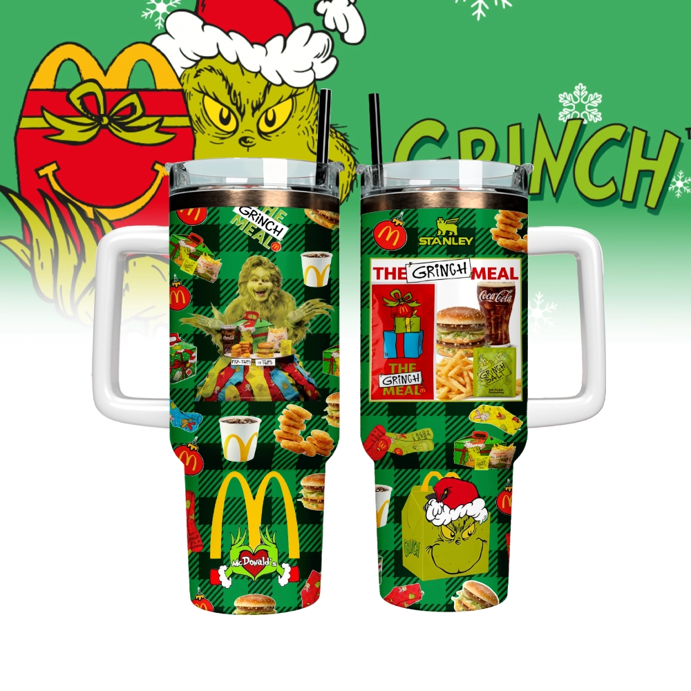 Gleammerch The Grinch x Mcdonald's Custom Stanley Quencher 40oz Stainless Steel Tumbler With Handle