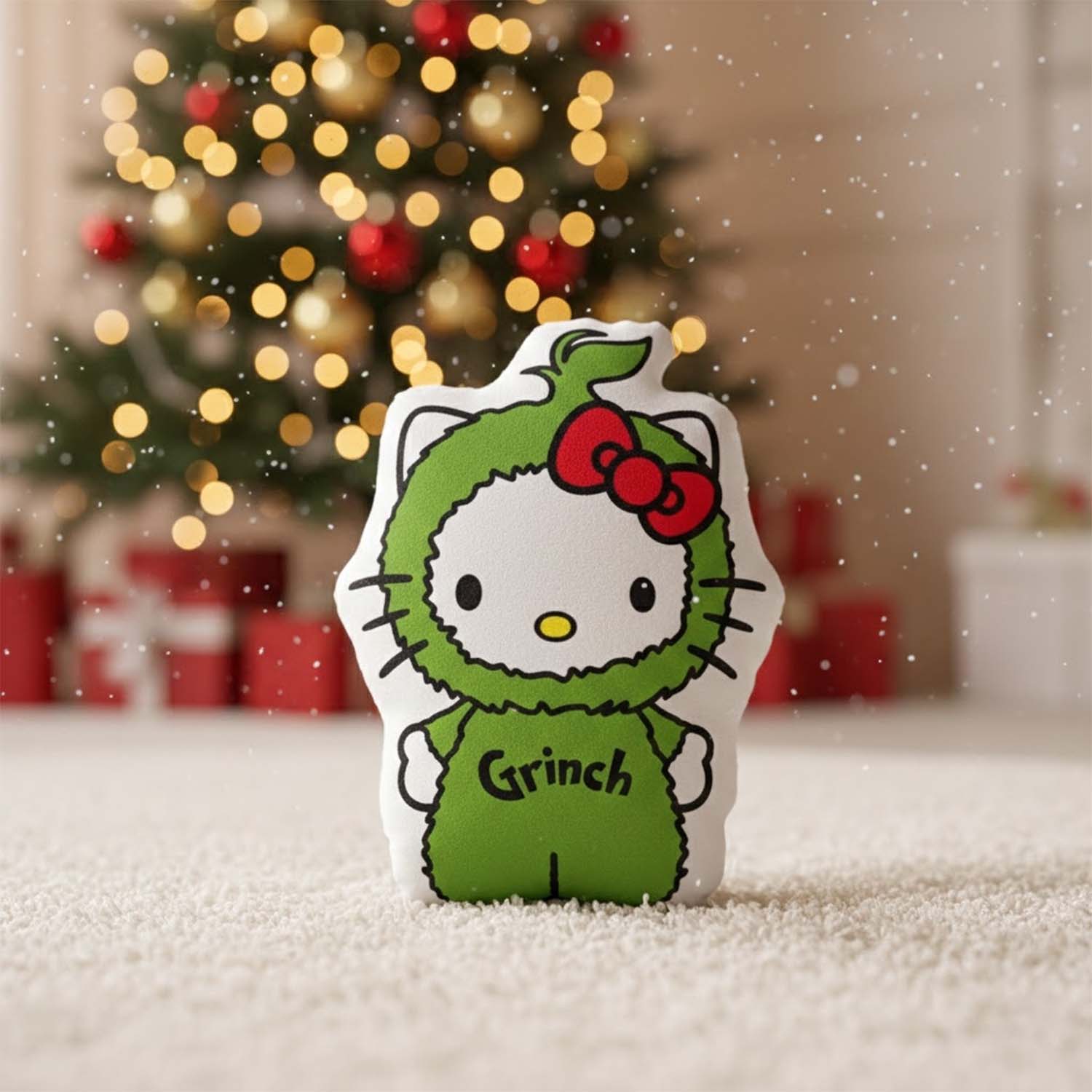 Gleammerch Grinch x Hello Kitty Custom Shaped Pillow Gift For Fans