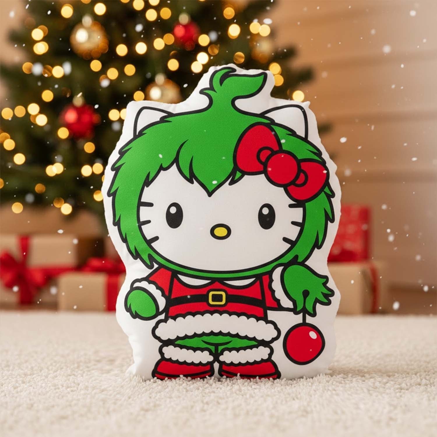 Gleammerch Grinch x Hello Kitty Custom Shaped Pillow Gift For Fans