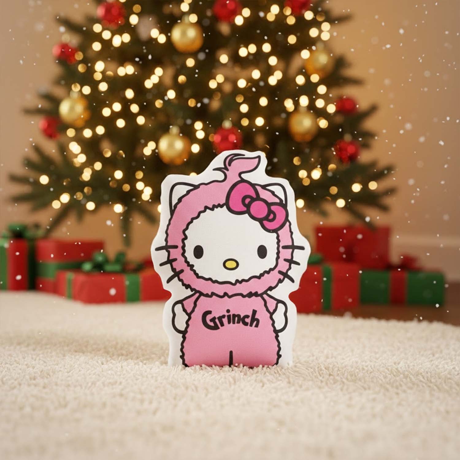 Gleammerch Grinch x Hello Kitty Custom Shaped Pillow Gift For Fans