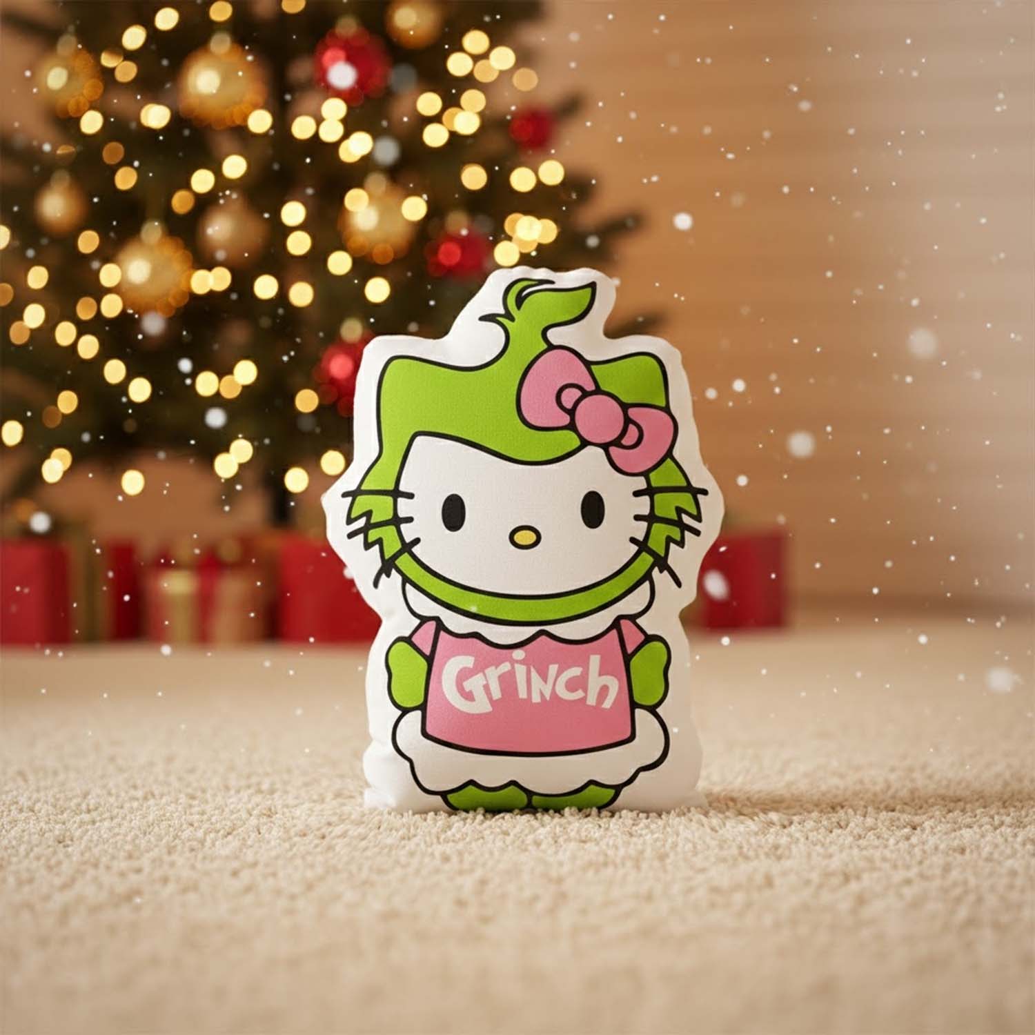 Gleammerch Grinch x Hello Kitty Custom Shaped Pillow Gift For Fans