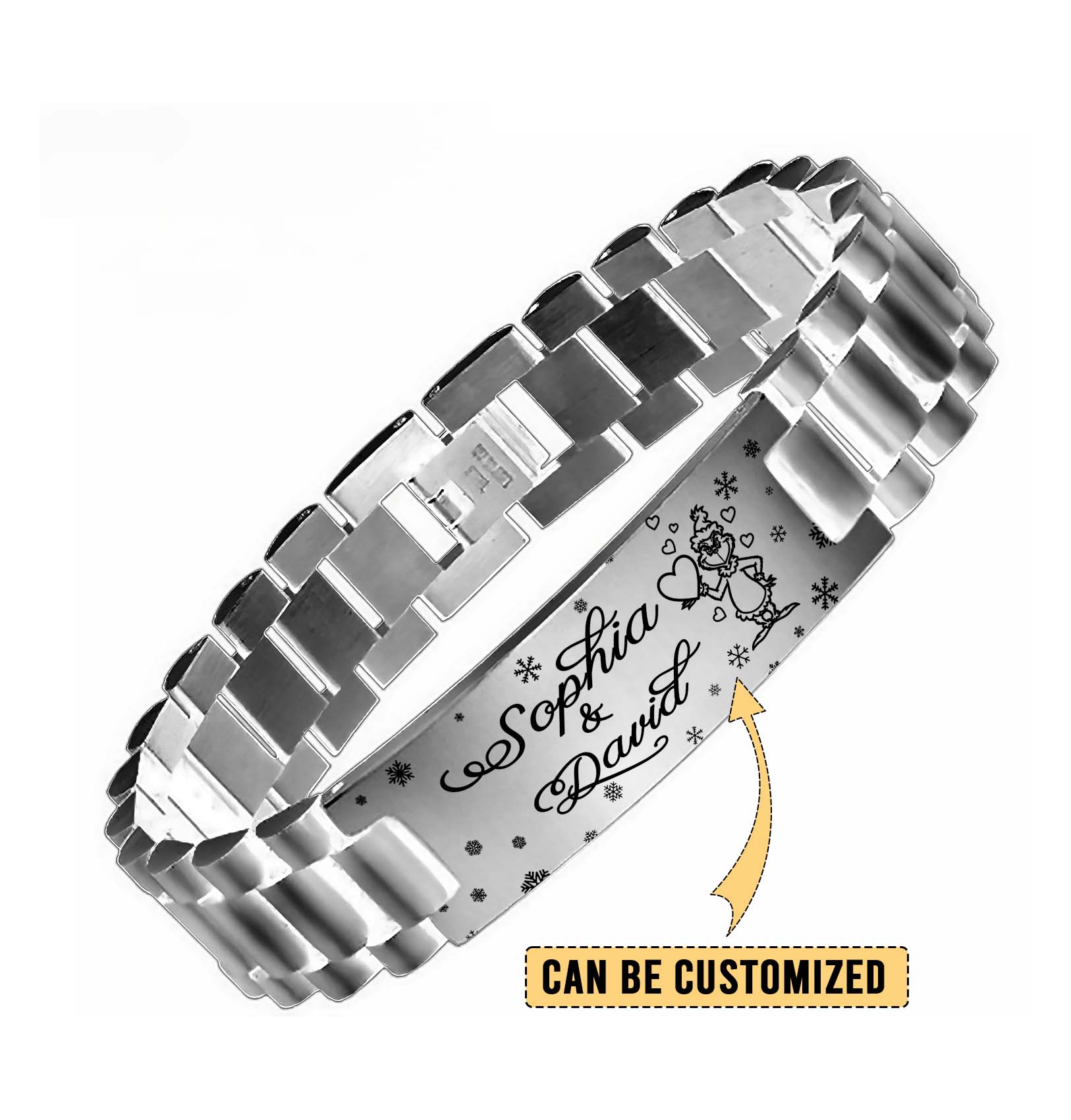 Gleammerch The Grinch x Christmas Personalized Men’s Silver Bracelet Gift For Fans