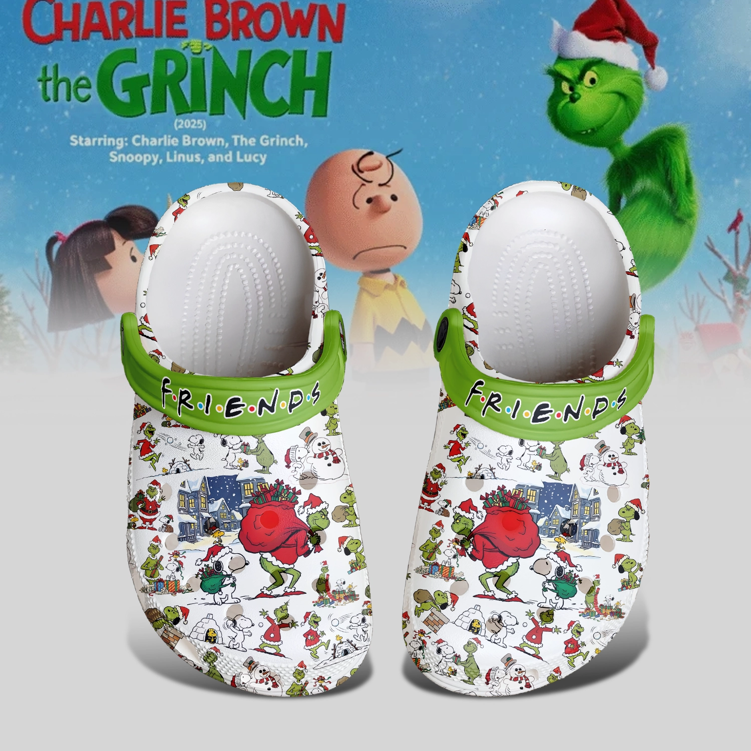 Gleammerch The Grinch x Snoopy x Christmas Crocs Crocband Clogs Shoes Comfortable For Men Women and Kids
