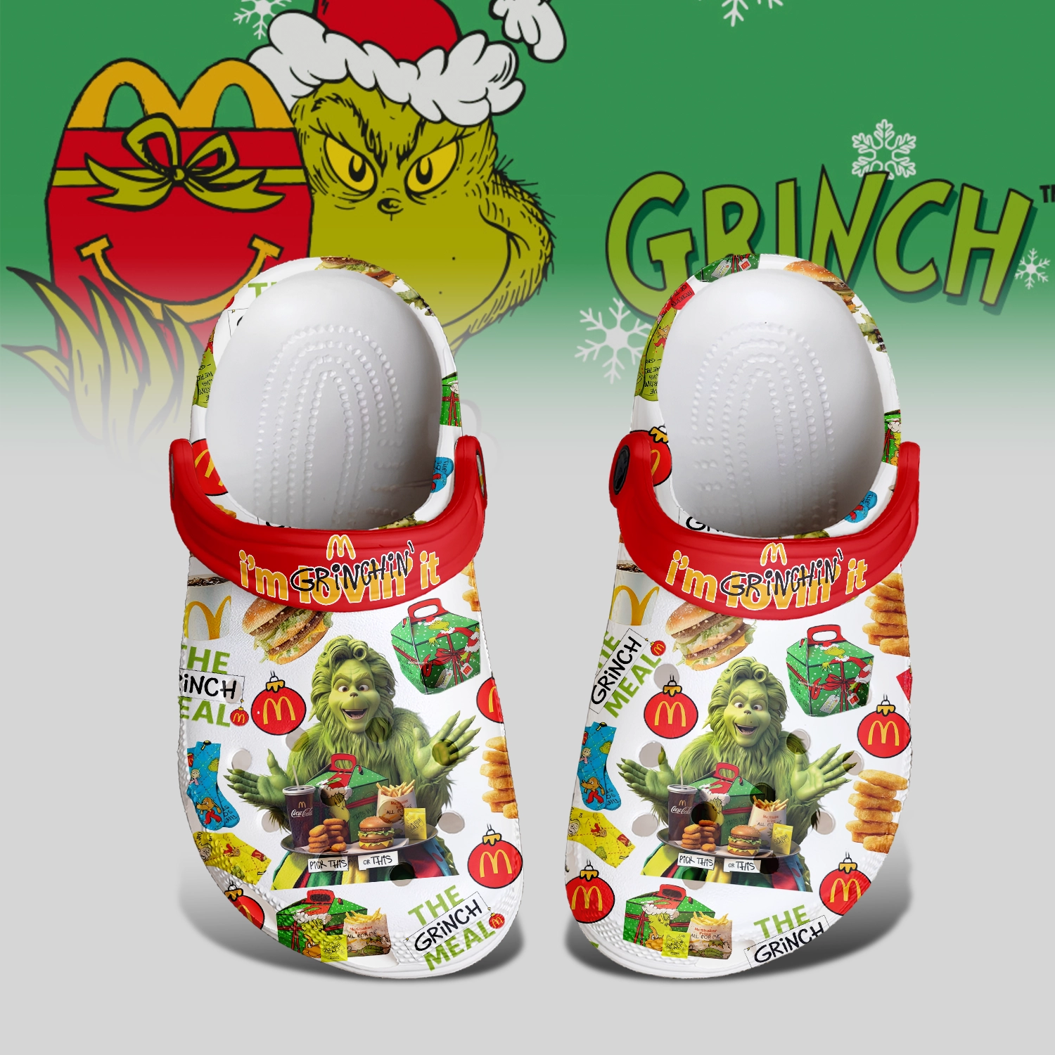 Gleammerch The Grinch x Mcdonald's Crocs Crocband Clogs Shoes Comfortable For Men Women and Kids