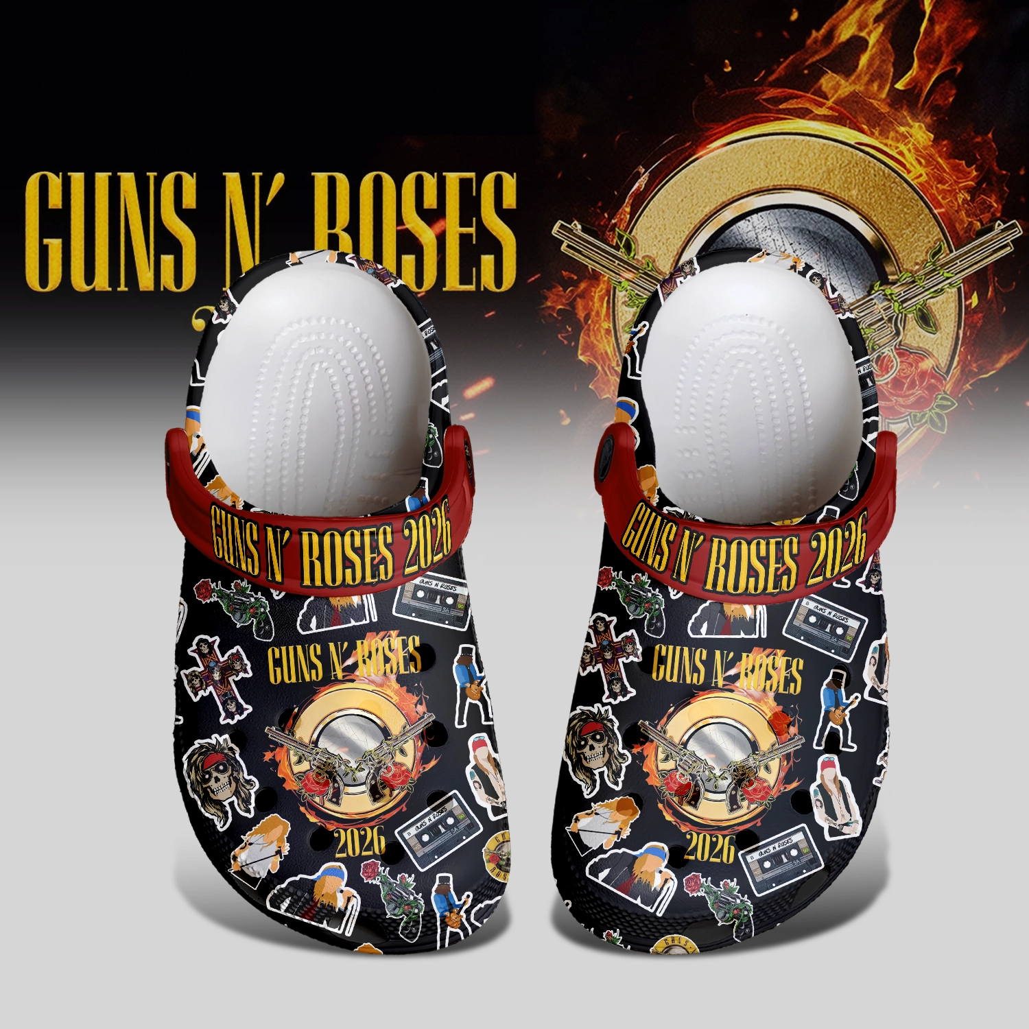 Gleammerch Guns N' Roses Crocs Crocband Clogs Shoes Comfortable For Men Women and Kids