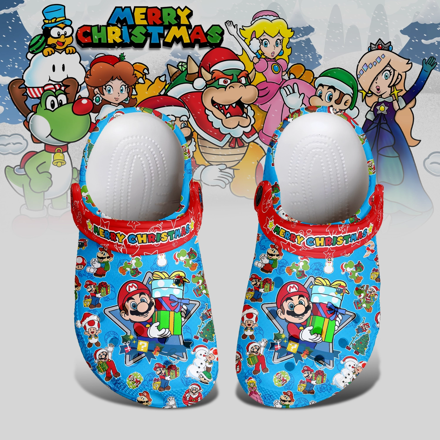 Gleammerch Mario x Christmas Crocs Crocband Clogs Shoes Comfortable For Men Women and Kids