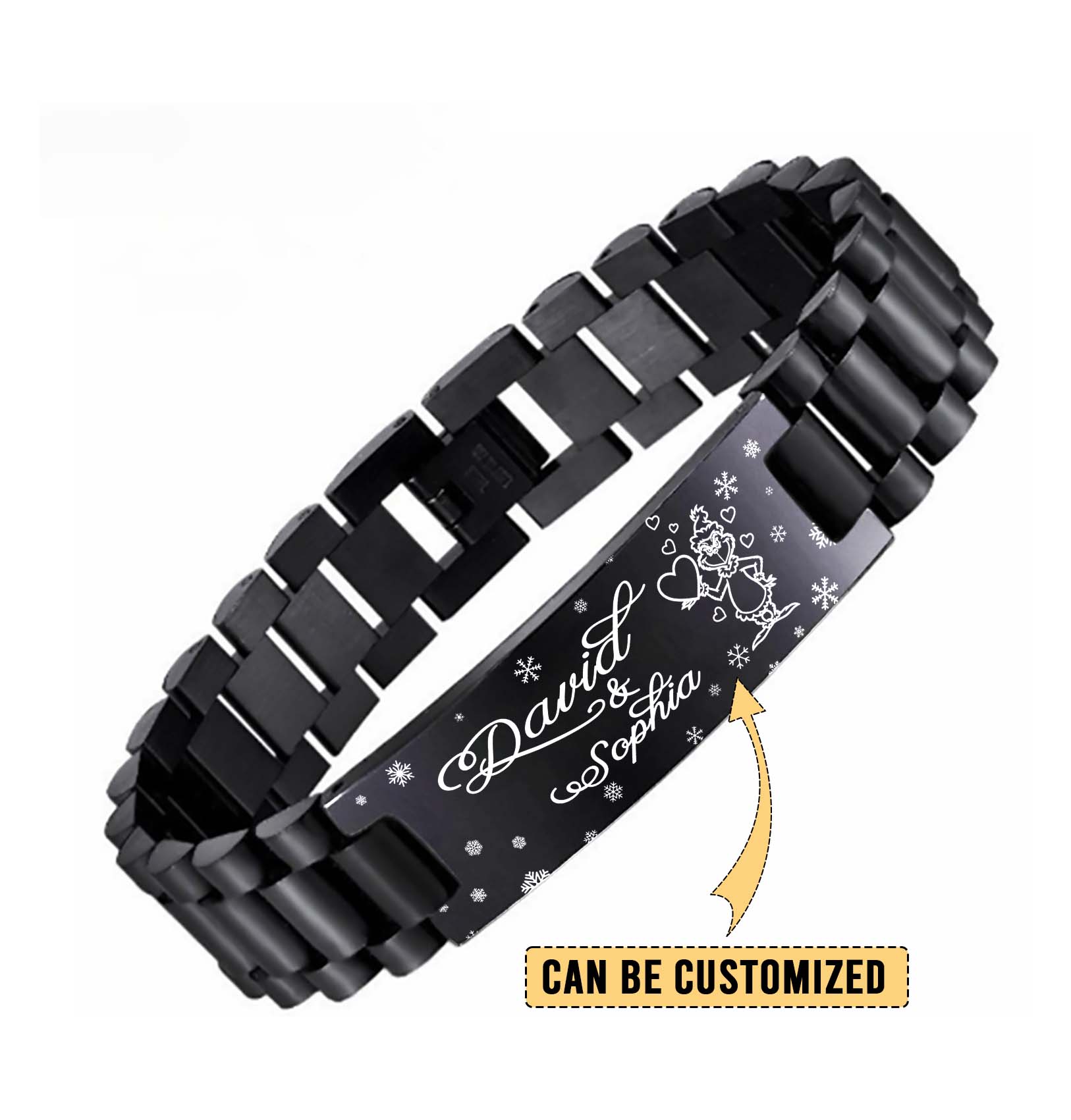 Gleammerch The Grinch x Christmas Personalized Men’s Silver Bracelet Gift For Fans