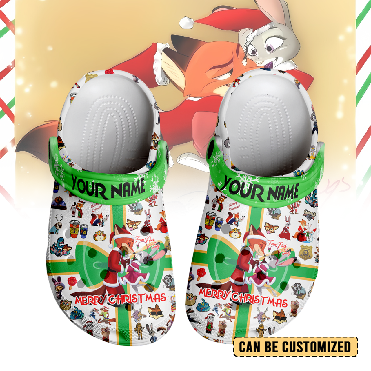Gleammerch Zootopia x Christmas Zootopia x Christmas Crocs Crocband Clogs Shoes Comfortable For Men Women and Kids